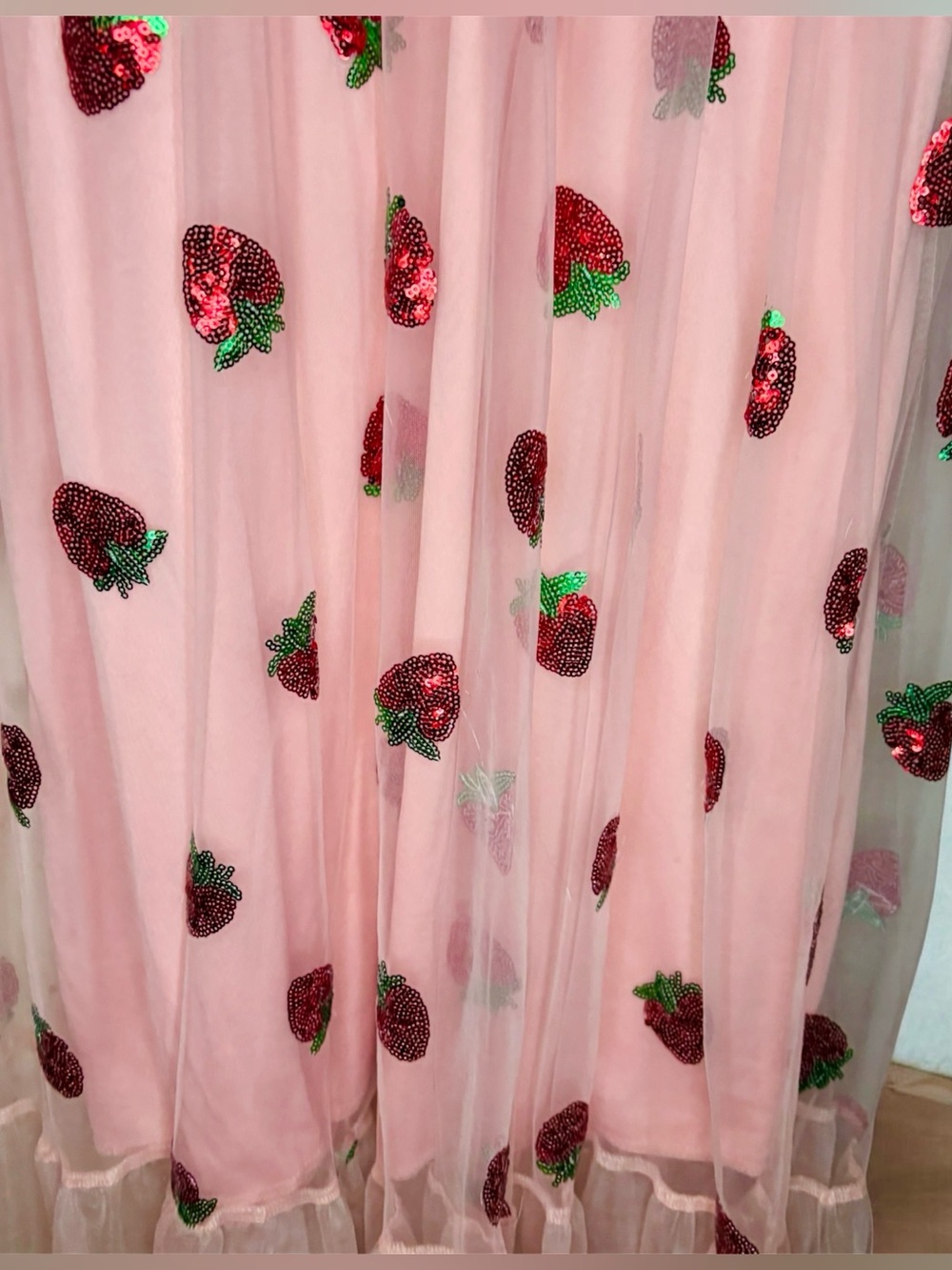 Pink Strawberry Sequin Tulle Maxi Dress Size Large Coquette NWOT - Picture 7 of 16